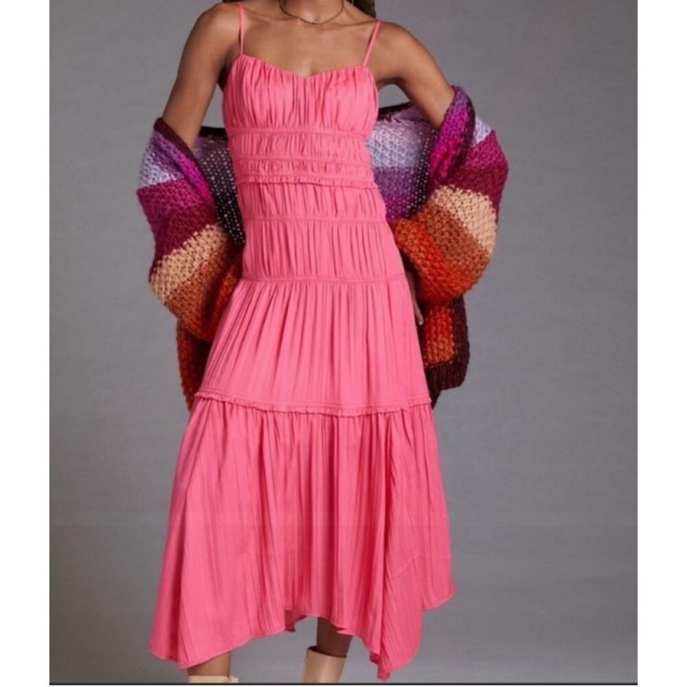 NWOT Anthropologie Ruched Tiered Satin Slip Midi Dress Size 6 2382 - Picture 2 of 12